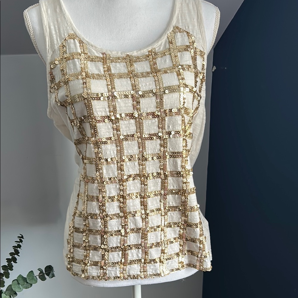 Gold Sequin Grid Tank Top